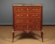 Small Brass Mounted Marble Top Chest Of Drawers.