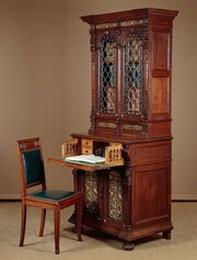 Small Secretaire Bookcase With Brass Panels C.1880