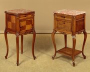 Walnut & Marble Top Bedside Cabinets C.1910