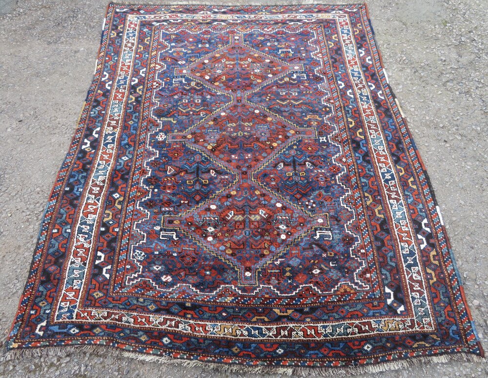 ANTIQUE KHAMSEH PERSIAN tribal rug bird murgi tapis persan teppich 248