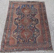 Authentic Distressed Antique Khamseh Tribal Rug. 