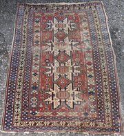 Distressed Antique Caucasian Daghestan Rug. 132cm 
