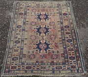 Distressed Antique Caucasian Daghestan Rug. 135cm 