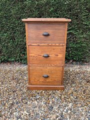 Victorian Pitch Pine Three Drawer Filing Cabinet