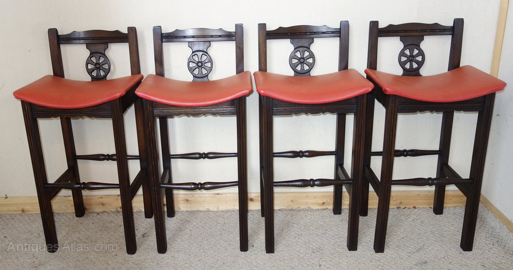 Antiques Atlas Four Old Charm Oak Bar Kitchen Stools Four Old Charm Oak Bar Kitchen Stools