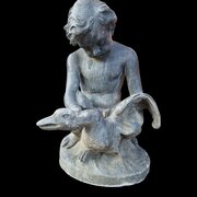 Original Victorian Boy With Goose Lead Sculpture