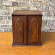 Antique Oak Table Cabinet with Gothic Panel Doors