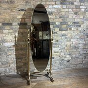 Early 1970s Hollywood Regency Brass Cheval Mirror