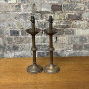 Early 20th Century Brass Candlestick Table Lamps