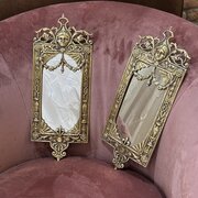 Pair Of Neoclassical Revival Brass Wall Mirrors