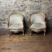 Pair Of Giltwood Louis XV Style Bergère Armchairs