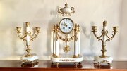 Antique White Marble And Ormolu French Clock Set