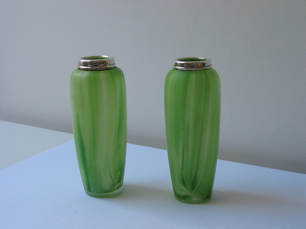 Antiques Atlas Green Vaseline/Silver Rim Vases (pair)
