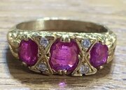 Antique Ruby & Diamond 18ct Gold Trilogy Ring - N