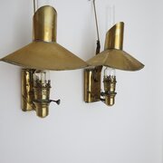 Pair Of 19th Century Brass Wall Hanging Oil Lamps