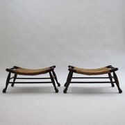 Pair Of Antique Arts And Crafts Rush Seat Stools