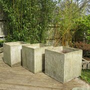 Set Of 3 Large Cube Concrete Garden Planters 1970s