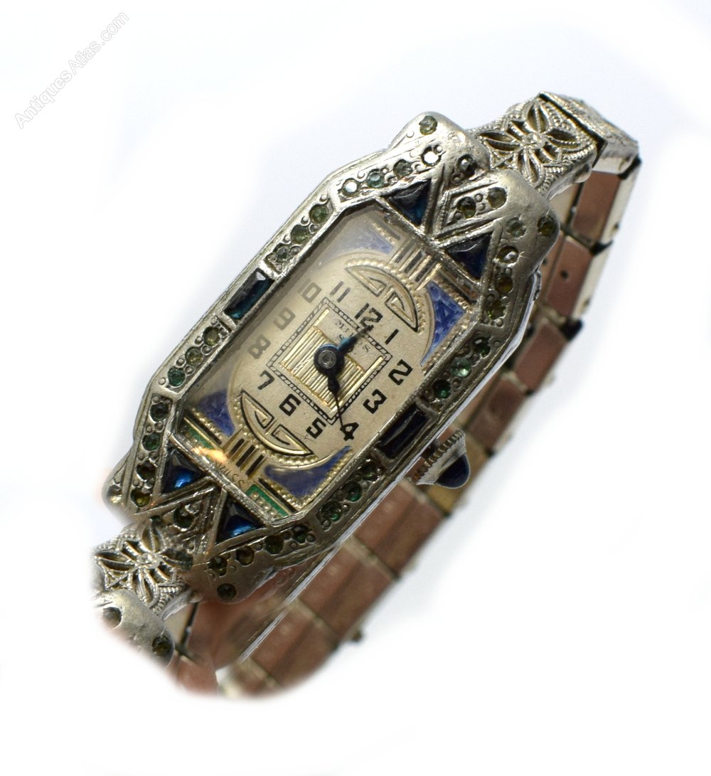 Antiques Atlas 1930 s Art Deco Ladies Sapphire Enamel Watch As036a1133