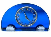Art Deco Blue Mirror & Chrome Mantle Clock, 