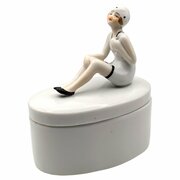 Art Deco Ceramic Bathing Belle Trinket Powder Box,