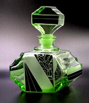 Art Deco Green Glass Perfume Bottle By Karl Palda,