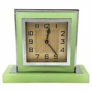 Art Deco Opaline Uranium Glass & Chrome Clock