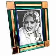 Art Deco Peach & Green Mirrored Bevelled Frame 