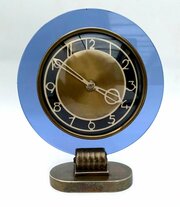 Rare Model Modernist Art Deco Blue Mirror Clock