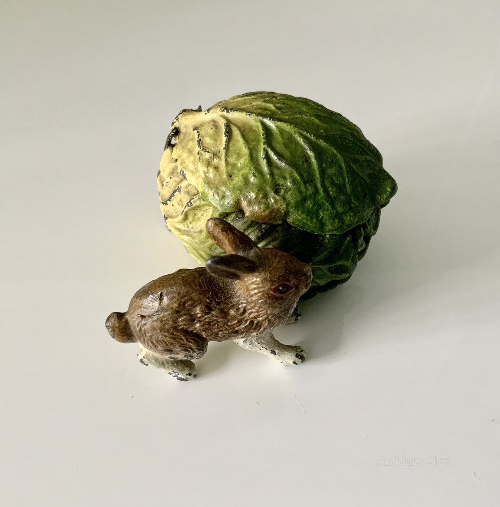 Antiques Atlas - Novelty Metal Inkwell - Rabbit & Cabbage as1067a150