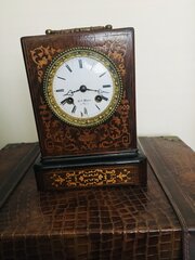 Decorative French Napoleon III Rosewood Antique Mantel Clock