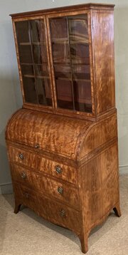 Geo III Satinwood Cylinder Secretaire Cabinet