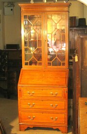 Edwardian Satinwood Inlaid Bureau Bookcase.