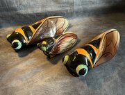 Art Deco French Majolica Cicada Wall Pocket Vases