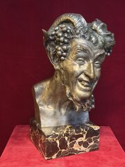 Antique Bronze Faun / Satyr Bust By Alix Marquet