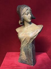 Art Nouveau Goldscheider Terracotta Bust Of Maiden