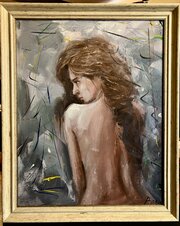 Young Lady In The Rain Signed Oil Painting