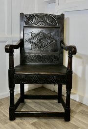 18th Century Oak Wainscot Chair, Hall Chair