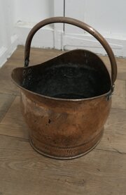 19th Century Copper Helmet Shaped Coal Scuttle 