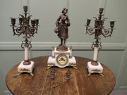 19th Century French Signed Bronze Clock & Garniture