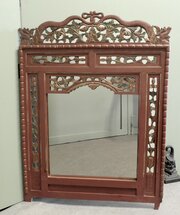 19th Century Oriental Painted Red Lacquer Mirror