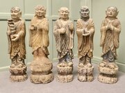 6 Very Old Carved Figures of Buddhist Immortals