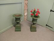 A Pair Of Cast Iron Urns, Garden Planters