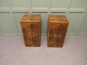 A Pair of Figured Walnut Art Deco Bedside Cabinets