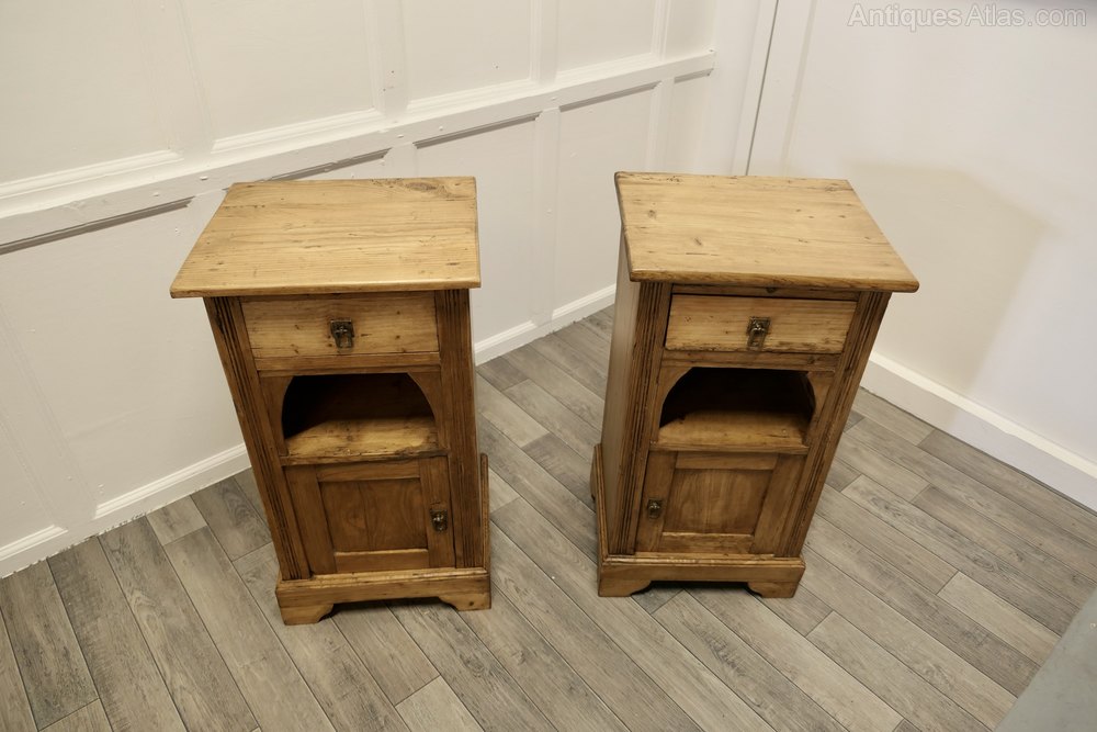 A Pair Of Rustic Pine Bedside With Brushing Slides Antiques