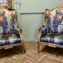 A Pair of Salon Chairs with Silk Parrot Design