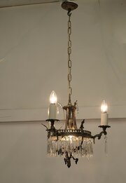 A Stunning 3 Branch Brass And Crystal Chandelier 