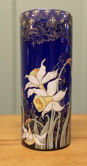 A Stunning Cobalt Blue Enamelled Vase Daffodils 