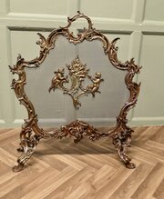 A Superb French Brass Rococo Spark Guard, Fire Screen