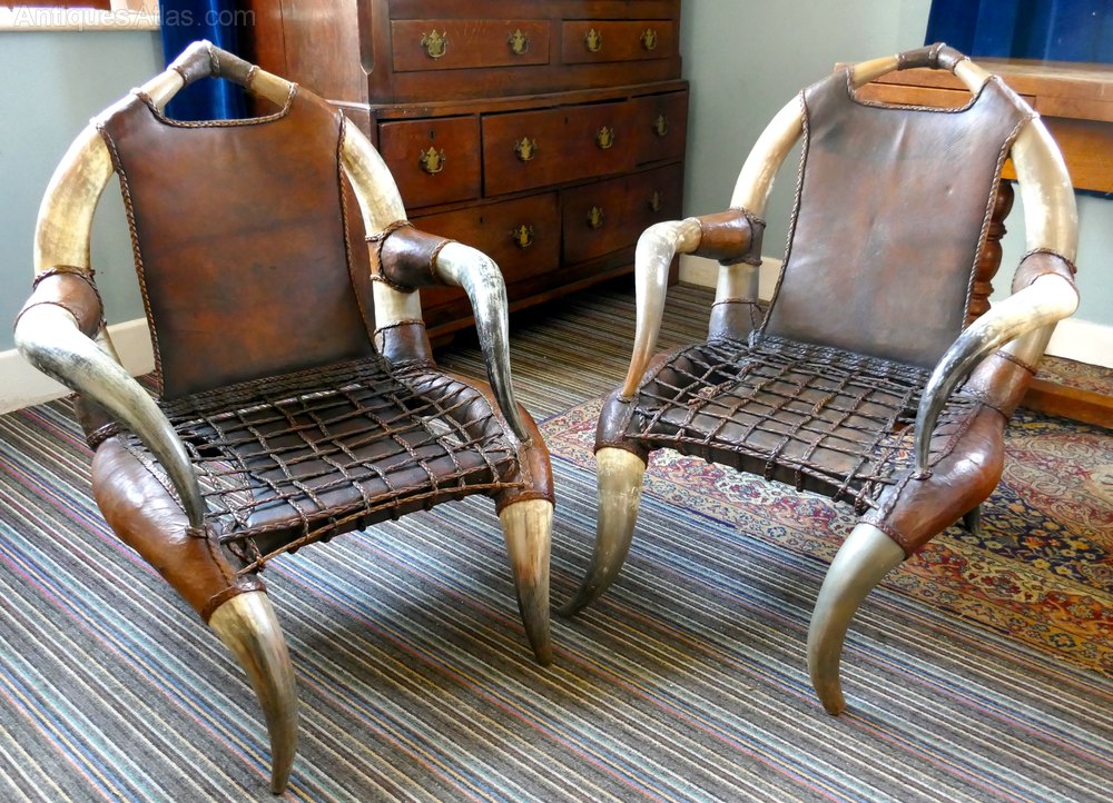 A Of Pair Of African Bull Horn Leather Arm Chairs Antiques Atlas