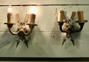 An Unusual Pair Of French Brass Twin Wall Lights, 